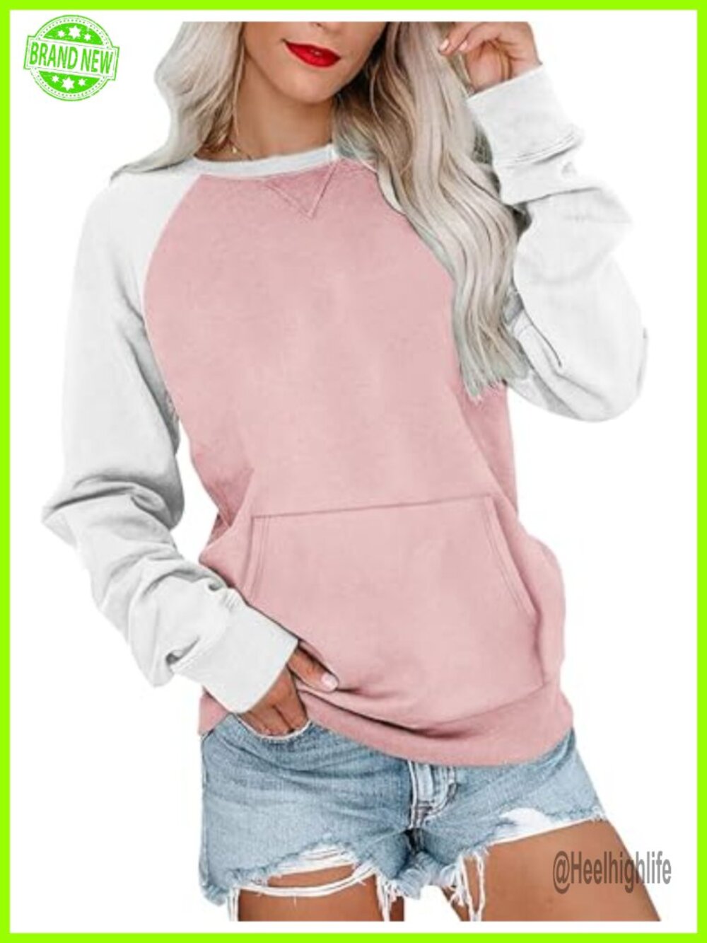 Womens Crewneck Sweatshirt Kangaroo Pocket Lightweight Pullover Top